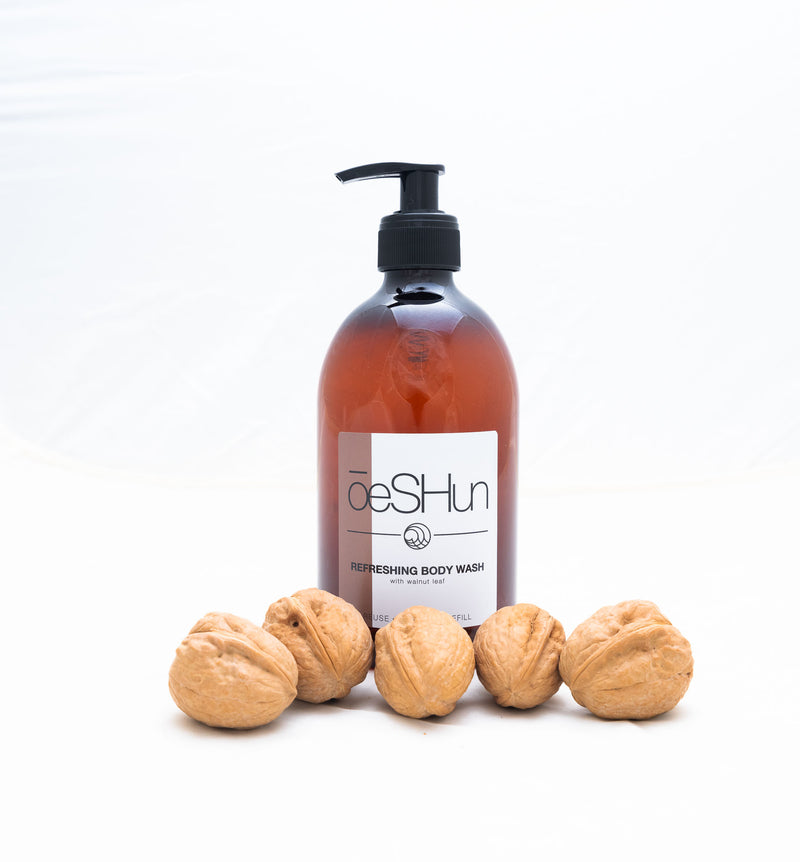 OeSHun Walnut Leaf Body Wash Bottles Labels